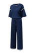 Contrast Trim Textured Knit Half Sleeve Drop Shoulder Drawstring Waist Wide Leg Two Piece Pant Set